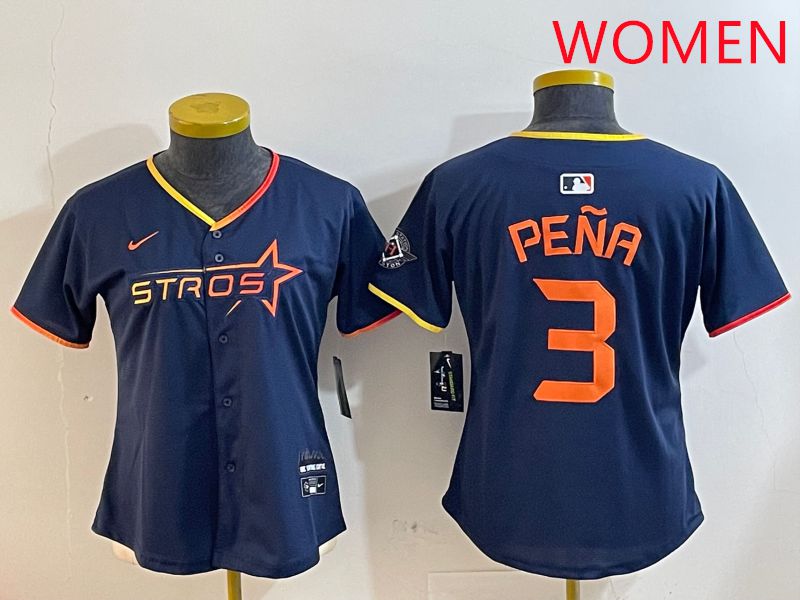 Women Houston Astros #3 Pena Drak Blue Three generations Joint Name 2025 Nike MLB Jersey style 410->women mlb jersey->Women Jersey